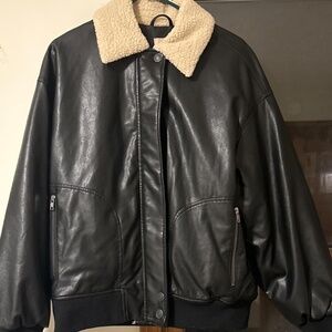 NWOT We The Free Black Vegan Leather Bomber Aviator Jacket